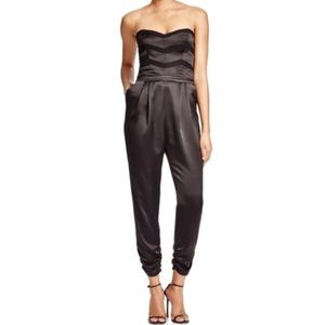 PARKER Carmela Strapless Sweetheart Neck Stripe & Smock Jumpsuit, Black, Small